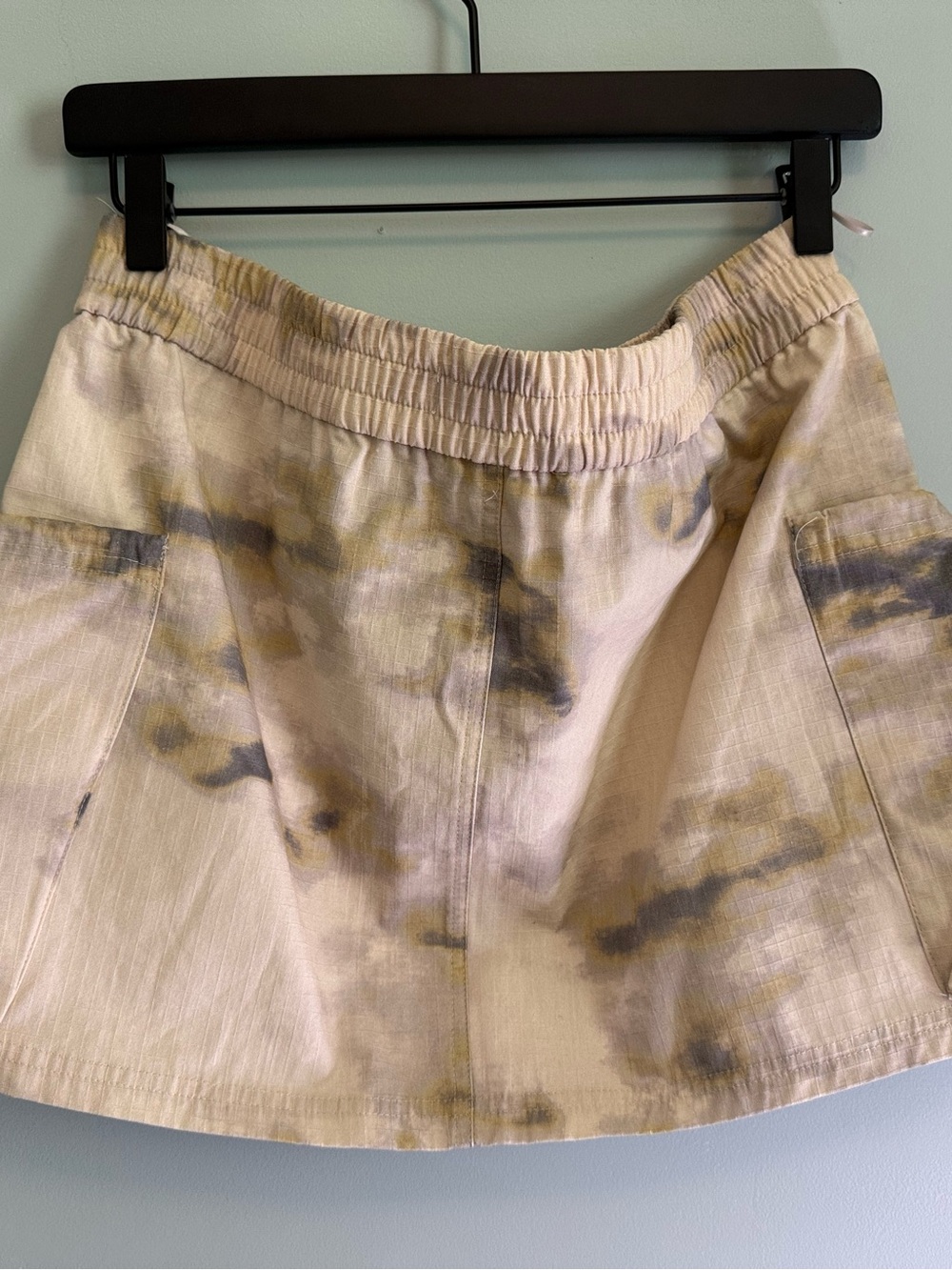 Zara Tie Dye Cargo Mini Skirt Beige Grey Elastic Waist Utility Pocket Large - Picture 5 of 7
